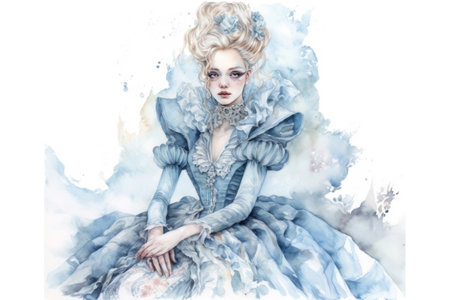 portrait of a beauty in blue tones, retro style, illustration, Generative AIの素材
