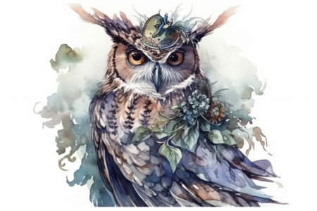 owl, watercolor, illustration, watercolor style, Generative AIの素材