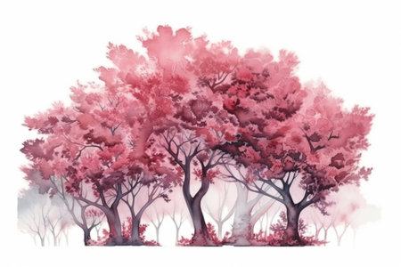 pink trees, watercolor, watercolor style, Generative AIの素材