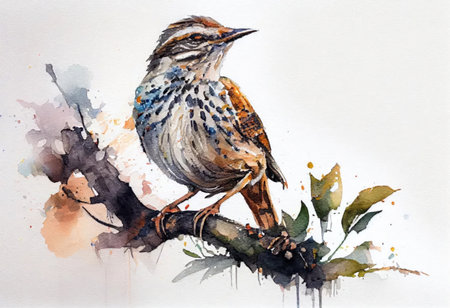 bright bird on a branch, illustration
, watercolor style, Generative AIの素材