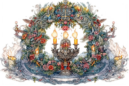 Christmas card wreath and candles
, watercolor style, Generative AIの素材