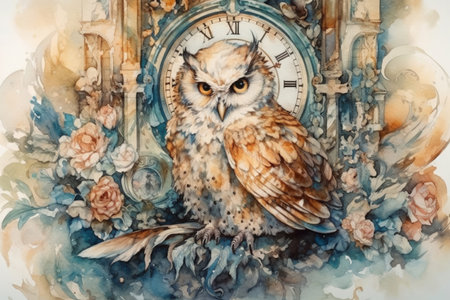 owl and clock
, watercolor style, Generative AIの素材