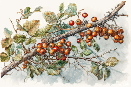 rowan berries on a branch on a white background
, watercolor style, Generative AIの素材