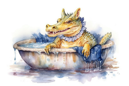 crocodile in the bathtub watercolor
, watercolor style, Generative AIの素材