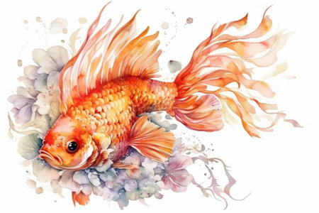 goldfish in Russian style with a very long tail on a light background
, watercolor style, Generative AIの素材
