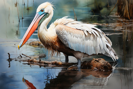 pelican, watercolor, Generative AIの素材