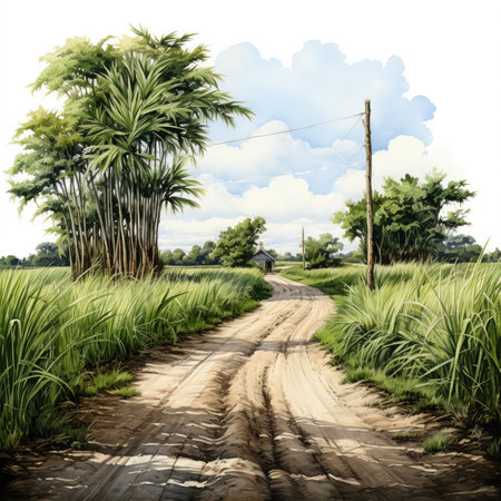 a watercolor of sugarcane beside the road, isolated on white ,
  Generative AIの素材