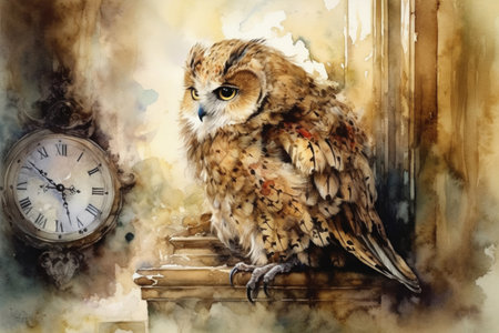 owl and clock
, watercolor style, Generative AIの素材