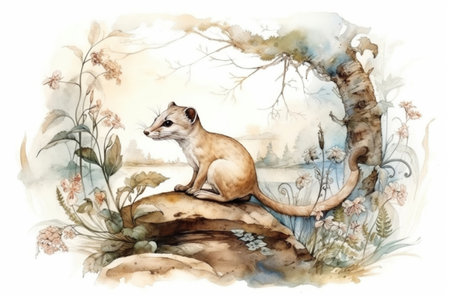 weasel in the forest, watercolor
, watercolor style, Generative AIの素材