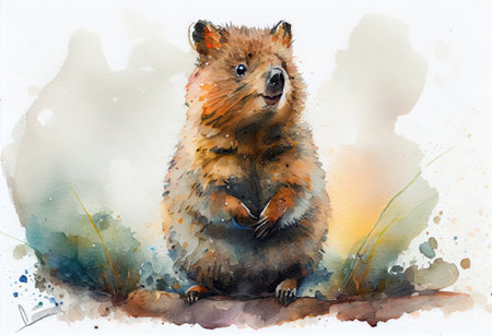 Watercolor drawing of a wombat. watercolor cartoon style
, watercolor style, Generative AIの素材