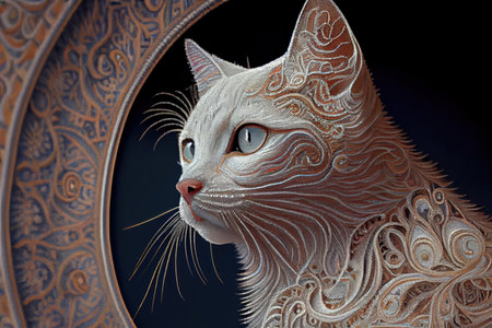 portrait of a white cat with the finest patterns, beadwork,
  Generative AIの素材