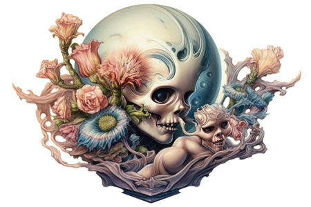 alien and flowers on a white background
, watercolor style, Generative AIの素材