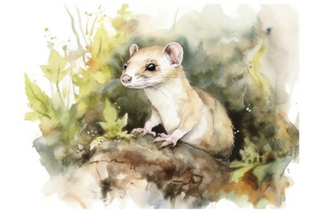 weasel in the forest, watercolor
, watercolor style, Generative AIの素材