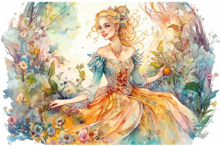 princess in the park, watercolor illustration in the style of a children's fairy tale
, watercolor style, Generative AIの素材