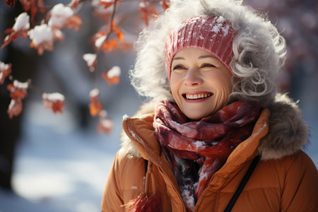 Elderly woman outdoor in winter,
  Generative AIの素材