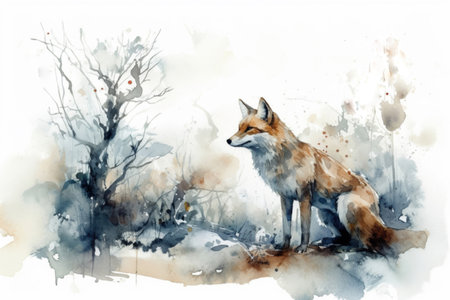 fox in the forest, fog, watercolor, illustration
, watercolor style, Generative AIの素材