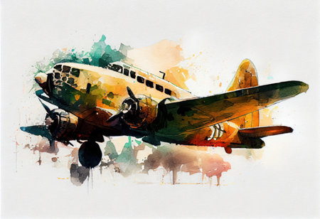 airplane on a white background, watercolor
, watercolor style, Generative AIの素材
