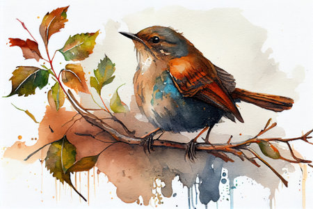 bright bird on a branch, illustration
, watercolor style, Generative AIの素材