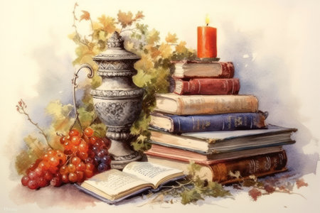 antique books and accessories, still life, watercolor,
Generative AIの素材