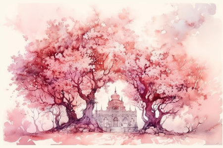 pink trees, watercolor
, watercolor style, Generative AIの素材