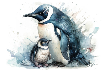 penguin and baby penguin
, watercolor style, Generative AIの素材