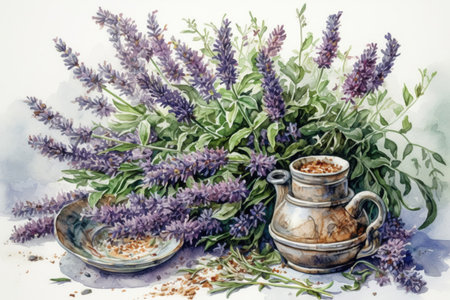 still life with lavender on a white background
, watercolor style, Generative AIの素材