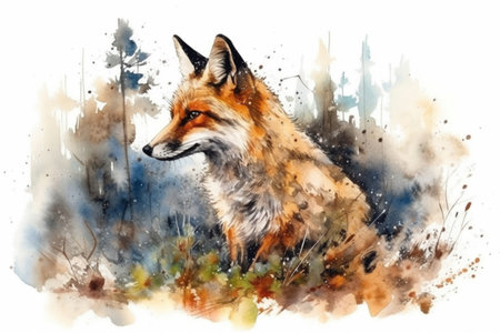 fox in the forest, fog, watercolor, illustration
, watercolor style, Generative AIの素材