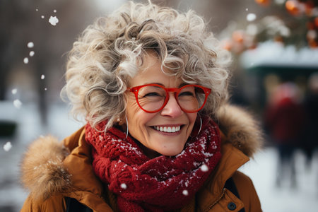 Elderly woman outdoor in winter,
  Generative AIの素材