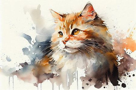 cute brown cat on white background watercolor
, watercolor style, Generative AIの素材