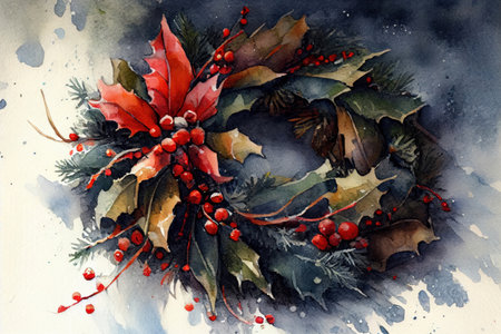 christmas wreath watercolor
, watercolor style, Generative AIの素材