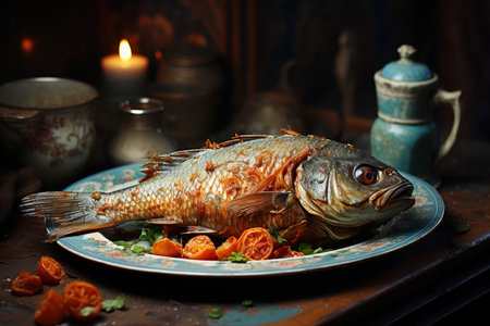 fried fish on a plate, Generative AIの素材