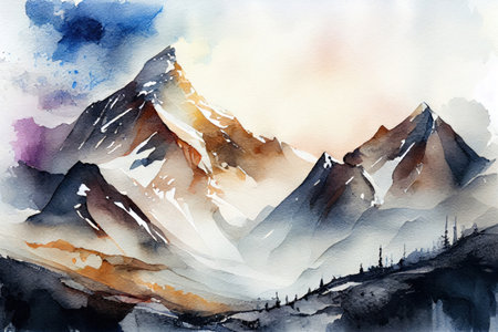 mountain range, watercolor
, watercolor style, Generative AIの素材