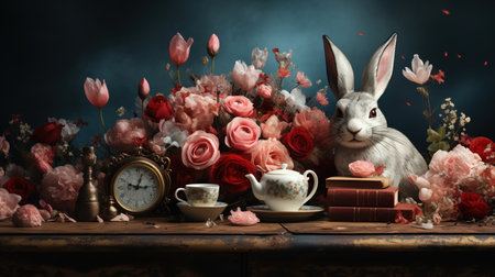 Mystical background in Alice in Wonderland style, tea party theme, in watercolor style,
    Generative AIの素材