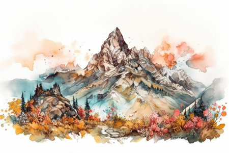 mountains with high peaks, watercolor, illustration
, watercolor style, Generative AIの素材
