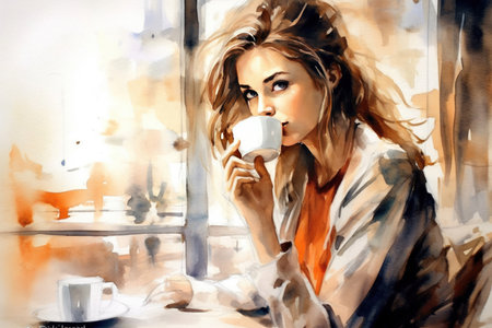 girl drinking coffee in the coffee shop watercolor
, watercolor style, Generative AIの素材