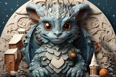 cute Christmas dragon, Generative AIの素材