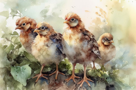 chicks on a branch, watercolor,
Generative AIの素材