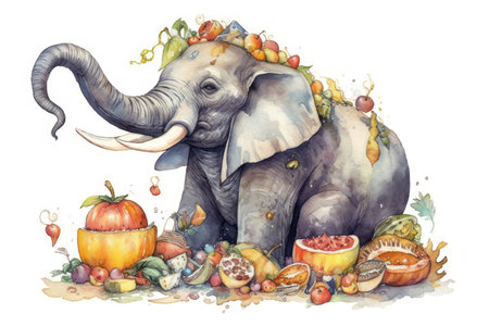 elephant and pumpkins, cartoon style, watercolor,
Generative AIの素材