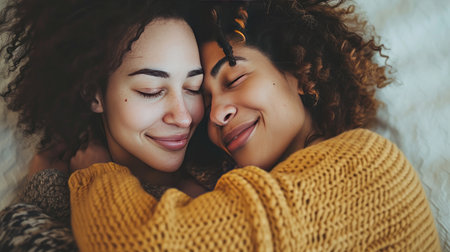 two women in sweaters hug each other, care,
Generative AIの素材