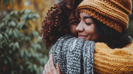 two women in sweaters hug each other, care,
Generative AIの素材