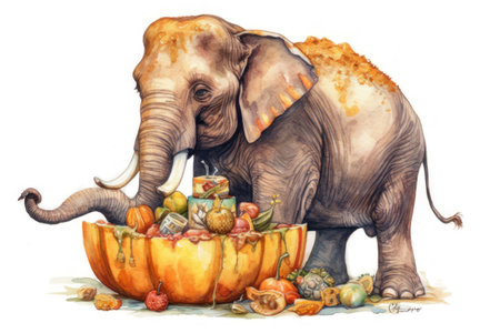 elephant and pumpkins, cartoon style, watercolor,
Generative AIの素材