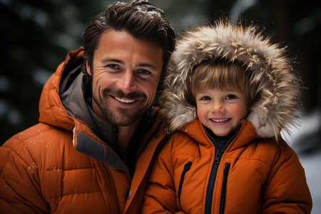 dad with little son in winter park,
  Generative AIの素材