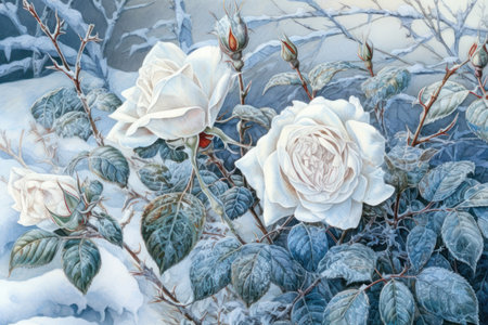 white roses and frost, stylized drawing with patterns,
Generative AIの素材