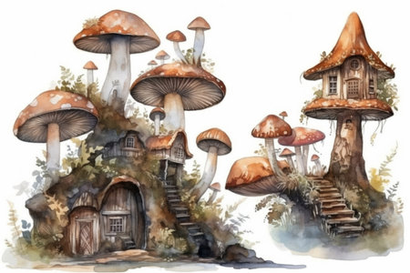 Magical Mushroom - dwarf house
, watercolor style, Generative AIの素材