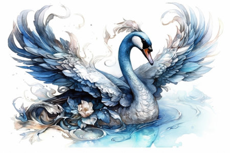 black swan on a white background in rococo style
, watercolor style, Generative AIの素材
