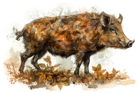 wild boar in the autumn forest
, watercolor style, Generative AIの素材