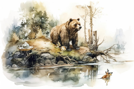 brown bear near the water
, watercolor painting , Generative AIの素材