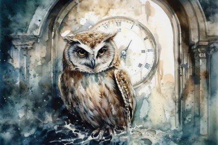 owl and clock
, watercolor style, Generative AIの素材