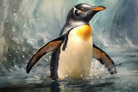 penguin splashing in the water
, watercolor style, Generative AIの素材