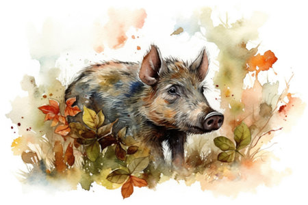 wild boar in the autumn forest
, watercolor style, Generative AIの素材